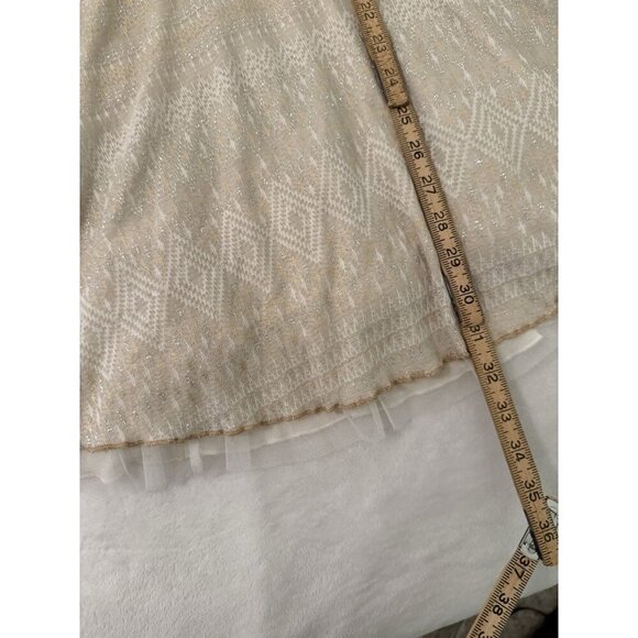 Free People Size Medium Beaded Embroidered Lace Mini Dress Dainty Lace Beige - Picture 12 of 13